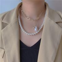 Zinc Alloy Necklace, with Pearl Shell, Double Layer & portable 44CM 