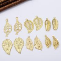Brass Leaf Pendants, plated, DIY & hollow, golden, 25*10mm 