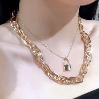 Fashion Multi Layer Necklace, Brass, Lock, gold color plated, multilayer & double link chain & for woman, 20mm Approx 14 Inch 