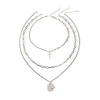 Fashion Multi Layer Necklace, Stainless Steel, silver color plated, multilayer & twist oval chain & oval chain & for woman 