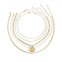 Fashion Multi Layer Necklace, Brass, with 2.7inch extender chain, gold color plated, multilayer & rectangle chain & twist oval chain & snake chain & for woman, 25mm Approx 15 Inch 