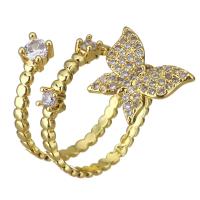 Brass Cuff Finger Ring, Butterfly, gold color plated, Adjustable & micro pave cubic zirconia & for woman, 25mm, US Ring 