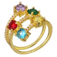 Brass Open Finger Ring, with Glass, gold color plated, Adjustable & for woman, 17mm, US Ring 