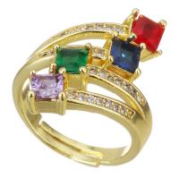 Messing Open -Finger-Ring, mit Glas, goldfarben plattiert, Einstellbar & Micro pave Zirkonia & für Frau, 24mm, Größe:7, verkauft von PC