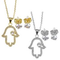 Cubic Zirconia Micro Pave Brass Jewelry Sets, with stainless steel chain, with 1.5 inch extender chain, Hand, plated, micro pave cubic zirconia & for woman & hollow 1.5mm,5mm Approx 17 Inch 