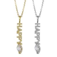 Cubic Zircon Micro Pave Brass Necklace, with stainless steel chain, with 1.5 inch extender chain, Alphabet Letter, gold color plated, micro pave cubic zirconia & for woman 1.5mm Approx 17 Inch 