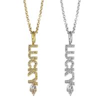 Cubic Zircon Micro Pave Brass Necklace, with stainless steel chain, with 1.5 inch extender chain, Alphabet Letter, gold color plated, micro pave cubic zirconia & for woman 1.5mm Approx 17 Inch 