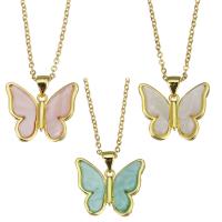 Brass Jewelry Necklace, with stainless steel chain & Resin, with 1.5 inch extender chain, Butterfly, gold color plated, for woman 1.5mm Approx 17 Inch 