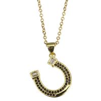 Cubic Zircon Micro Pave Brass Necklace, with stainless steel chain, with 1.5 inch extender chain, Horseshoes, gold color plated, micro pave cubic zirconia & for woman 1.5mm Approx 17 Inch 