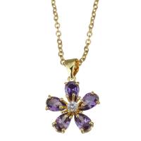 Cubic Zircon Micro Pave Brass Necklace, with stainless steel chain, with 1.5 inch extender chain, Flower, gold color plated, micro pave cubic zirconia & for woman, purple 1.5mm Approx 17 Inch 
