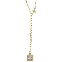 Cubic Zircon Micro Pave Brass Necklace, with stainless steel chain, with 1.5 inch extender chain, gold color plated, micro pave cubic zirconia & for woman 1.5mm Approx 17 Inch 