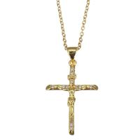 Cubic Zircon Micro Pave Brass Necklace, with stainless steel chain, with 1.5 inch extender chain, Cross, gold color plated, micro pave cubic zirconia & for woman 1.5mm Approx 17 Inch 