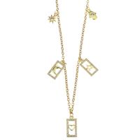 Cubic Zircon Micro Pave Brass Necklace, with stainless steel chain, with 1.5 inch extender chain, gold color plated, micro pave cubic zirconia & for woman & hollow 2mm Approx 17 Inch 