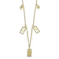Cubic Zircon Micro Pave Brass Necklace, with stainless steel chain, with 1.5 inch extender chain, gold color plated, micro pave cubic zirconia & for woman & hollow 2mm Approx 17 Inch 