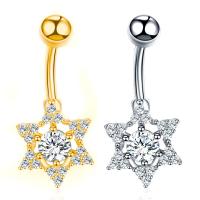 Stainless Steel Belly Ring, Flower, plated, micro pave cubic zirconia & for woman 28mm 