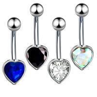 Stainless Steel Belly Ring, Heart, plated, for woman & with rhinestone 26mm 