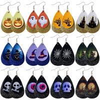 Zinc Alloy Drop Earring, Synthetic Leather, with Zinc Alloy, Teardrop, printing & for woman 