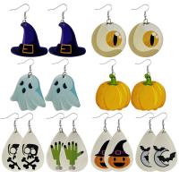 Zinc Alloy Drop Earring, Synthetic Leather, with Zinc Alloy, Teardrop, printing & for woman   