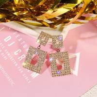 Zinc Alloy Rhinestone Drop Earring, with Rhinestone, Square, plated, micro pave rhinestone & for woman & hollow 41*18mm 