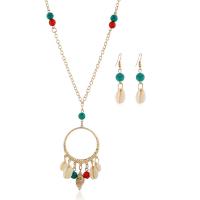 Turquoise Zinc Alloy Jewelry Sets, earring & necklace, with Shell, plated, fashion jewelry & for woman 21-50cm 
