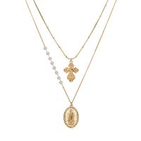 Mode-Multi-Layer-Halskette, Zinklegierung, mit Kunststoff Perlen, KC goldfarben plattiert, für Frau & Multi-Strang, 38cm,50cm, Länge:ca. 19.68 ZollInch, verkauft von Strang