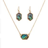 Fashion Zinc Alloy Jewelry Sets, with Abalone Shell, with 1.96 inch extender chain, KC gold color plated, for woman Approx 15.74 Inch 