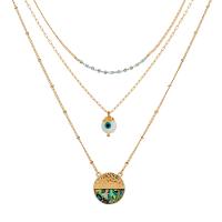 Mode-Multi-Layer-Halskette, Zinklegierung, mit Seeohr Muschel & Kunststoff Perlen, KC goldfarben plattiert, für Frau & Multi-Strang, 33cm,38cm,50cm, Länge:ca. 19.68 ZollInch, verkauft von Strang