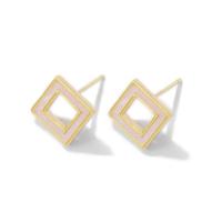 Messing Ohrring Tropfen Komponente, Quadrat, goldfarben plattiert, für Frau & Emaille & hohl, 11x11mm, Bohrung:ca. 1mm, verkauft von Paar