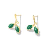 Brass Earring Drop Component, Leaf, gold color plated, DIY & enamel, green, nickel, lead & cadmium free Approx 1mm 