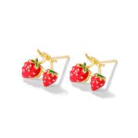 Brass Earring Drop Component, Strawberry, gold color plated, DIY & enamel, red, nickel, lead & cadmium free Approx 1mm 