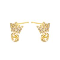 Brass Earring Stud Component, gold color plated, DIY & micro pave cubic zirconia & hollow, nickel, lead & cadmium free 