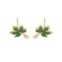 Brass Earring Drop Component, Maple Leaf, gold color plated, DIY & enamel, green, nickel, lead & cadmium free 11mm Approx 1mm 