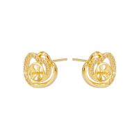 Brass Earring Stud Component, gold color plated, DIY & micro pave cubic zirconia & hollow, nickel, lead & cadmium free 11mm 