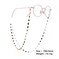 Brass Glasses Chain, with Rubber & Iron, plated, anti-skidding & with rhinestone 