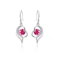 Sterling Silver Drop Earring, 925 Sterling Silver, Heart, plated, micro pave rhinestone & for woman & hollow 31*11mm 