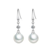 Sterling Silver Drop Earring, 925 Sterling Silver, Round, plated, imitation pearl & micro pave rhinestone & for woman, 34*10mm 