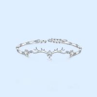 Sterling Silver Bracelets, 925 Sterling Silver, Antlers, plated, micro pave rhinestone & for woman 165+35mm 