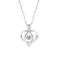 Sterling Silver Rhinestone Pendants, 99% Sterling Silver, Heart, plated, micro pave rhinestone & for woman & hollow, silver color, 21.8*15.2*14.3mm 
