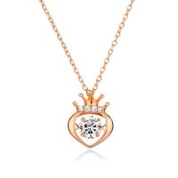 Cubic Zirconia Sterling Silver Pendants, 925 Sterling Silver, Crown, plated, micro pave cubic zirconia & for woman, rose gold color, 450*12mm 
