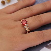 Кубическое цирконовое латунное кольцо, Латунь, с кубический цирконий, Портативный & разный размер для выбора, красный, продается PC