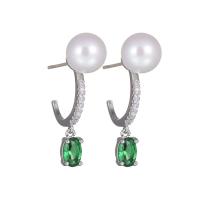 Brass Drop Earring, plated, micro pave cubic zirconia & for woman, green 