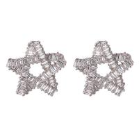 Sterling Silver Stud Earring, 925 Sterling Silver, with Brass, plated, micro pave cubic zirconia & for woman, white 