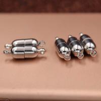 Round Stainless Steel Magnetic Clasp, Brass, Column, plated, DIY, silver color, 10*6mm 