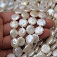 Perlas Moneda Freshwater, perla, Forma de botón, natural, Bricolaje, Blanco, 12-13mm, Vendido por Sarta