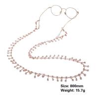 Brass Glasses Chain, with Rubber & Iron, plated, anti-skidding & with rhinestone 800mm 