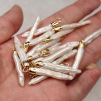 Freshwater Pearl Pendants, Rectangle, plated, DIY, white, 6*35mm 