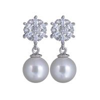 Brass Drop Earring, with Shell Pearl, plated, micro pave cubic zirconia & for woman 