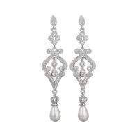 Brass Drop Earring, with 925 Sterling Silver, silver color plated, micro pave cubic zirconia & for woman, white 