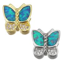 Cubic Zirconia Micro Pave Brass Beads, with Opal, Butterfly, plated, micro pave cubic zirconia 
