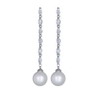 Brass Drop Earring, with 925 Sterling Silver & Shell Pearl, plated, micro pave cubic zirconia & for woman 